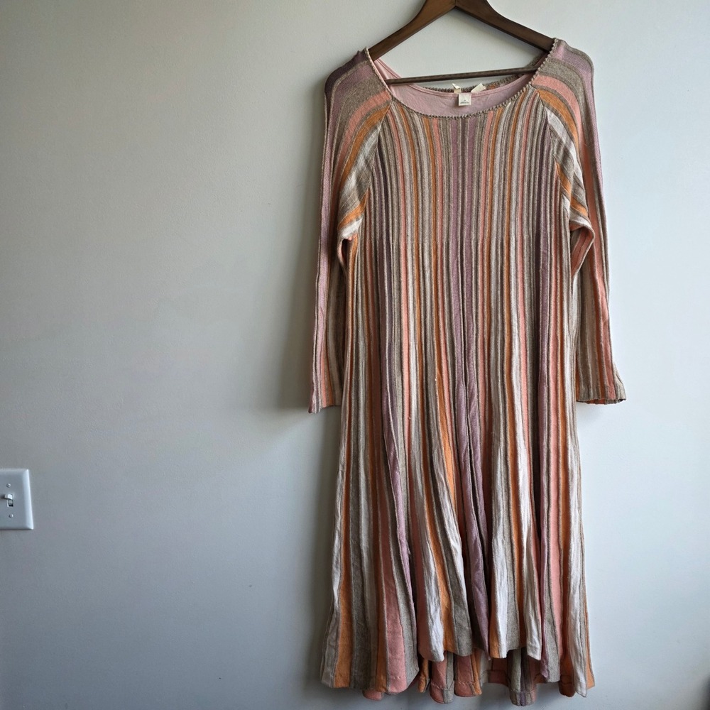 Moth Anthropologie Striped Knit Sweater Dress Orange‎ Pink Wool Mix M 70s Retro